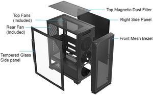 Bgears Black ATX Mid Tower, 0.45mm SPCC, ABS + Steel Mesh + Blue LED light   BG30125