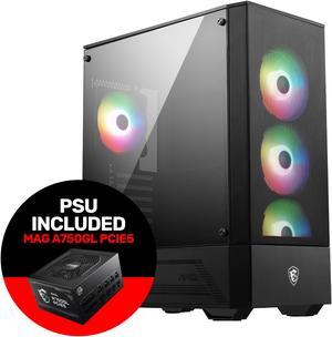 MSI MAG Forge 112R Mid-Tower PC Gaming Case - Tempered Glass Side Panel - 4 x 120mm aRGB Fan - MAG A750GL PCIE5 Power Supply installedCase