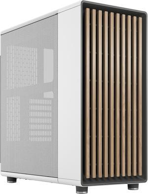 Fractal Design North ATX mATX Mid Tower PC Case  Chalk White Chassis with Oak Front and Mesh Side Panel