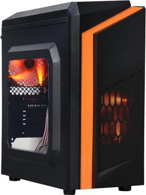 DIYPC  DIY-F2-O Black/Orange USB 3.0 Micro-ATX Mini Tower Gaming Computer Case with 2 x Orange LED Fans (Pre-installed)