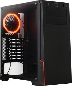 DIYPC M28-TG Black USB3.0 Steel/ Tempered Glass ATX Mid Tower Gaming Computer Case w/Tempered Glass Side Panel, 1 x Red LED Ring Fan x Rear (Pre-Installed)