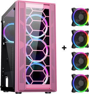 DIYPC Rainbow-Flash-F4-P Pink USB 3.0 Steel / Tempered Glass ATX Mid Tower Computer Case, 4 x 120mm Autoflow Rainbow LED Fans (Pre-Installed)