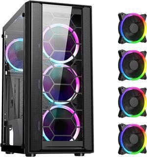 DIYPC Rainbow-Flash-F4-B Black Steel / Tempered Glass ATX Mid Tower Computer Case, 4 x 120mm Autoflow Rainbow LED Fans (Pre-Installed)