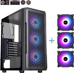 DIYPC S3-BK-ARGB Black USB3.0 Steel/ Tempered Glass ATX Mid Tower Gaming Computer Case w/ Tempered Glass Panel and 3 x ARGB LED Fans x Front (Pre-Installed)
