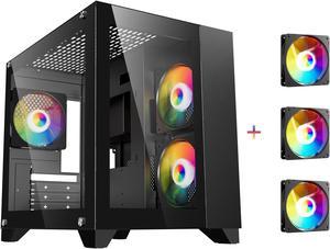 DIYPC ARGB-Q3-BK Black USB3.0 Tempered Glass Micro ATX Gaming Computer Case w/ Dual Tempered Glass Panel and 3 x ARGB Fans (Pre-Installed)