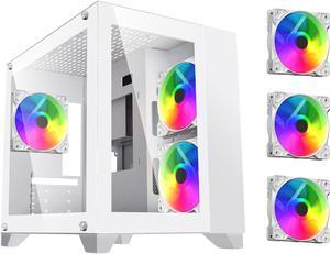 DIYPC ARGBQ3v2W White USB30 Tempered Glass Micro ATX Gaming Computer Case w Dual Tempered Glass Panel and 3 x ARGB LED Fans PreInstalled