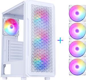 DIYPC S3-TG-LED White USB3.0 Steel/ Tempered Glass ATX Mid Tower Gaming Computer Case w/Tempered Glass Panel and 4 x 120mm Autoflow Rainbow LED Fans x Front (Pre-Installed)