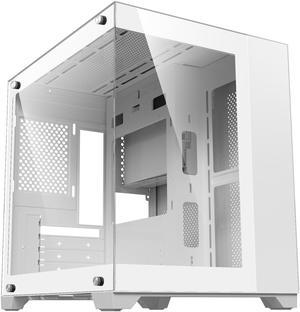 DIYPC DIY-CUBE01-W White USB3.0 Tempered Glass Micro ATX Gaming Computer Case w/ Dual Tempered Glass Panel. Fans Not Included