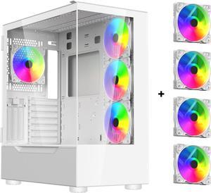 DIYPC ARGB-Q18-W White USB3.0 ATX Mid Tower Gaming Computer Case w/ Dual Tempered Glass Panel and 4 x ARGB 120mm Fans (Pre-Installed)