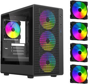 DIYPC ARGB-R1-BK Black USB3.0 /Type C Micro ATX Gaming Computer Case w/ Tempered Glass Panel and 4 x ARGB 120mm Fans (Pre-Installed)