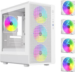 DIYPC ARGB-R1-W White USB3.0 /Type C Micro ATX Gaming Computer Case w/ Tempered Glass Panel and 4 x ARGB 120mm Fans (Pre-Installed)