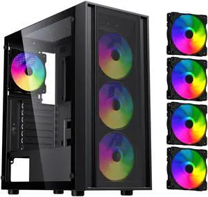 DIYPC DIY-S03-ARGB Black USB3.0 Steel/ Tempered Glass ATX Mid Tower Gaming Computer Case w/Tempered Glass Panel and 4 x 120mm ARGB Fans  (Pre-Installed)
