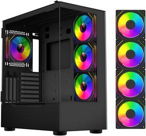 DIYPC ARGB-Q18.V2-BK Black USB3.0 ATX Mid Tower Gaming Computer Case w/ Dual Tempered Glass Panel and 4 x ARGB 120mm Fans (Pre-Installed)