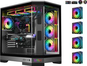 DIYPC  Vanguard-F1-BK -Black Dual USB3.0 and Type C Tempered Glass ATX Full Tower Gaming Computer Case w/ 4 x ARGB PWM Fans (3 x MB Side, 1 x Rear) Pre-Installed.