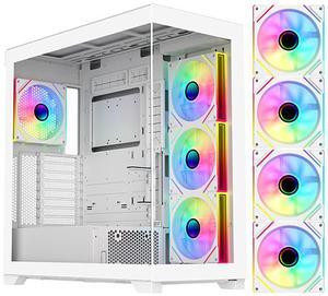 DIYPC  Vanguard-F2-W -White Dual USB3.0 and Type C Tempered Glass ATX Full Tower Gaming Computer Case w/ 4 x 140mm ARGB PWM Fans (3 x MB Side, 1 x Rear) Pre-Installed. Support BTF Back Plug MB.