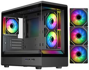 DIYPC ARGB-M1-BK Black USB3.0/ Type C Tempered Glass Micro ATX Gaming Computer Case w/ Dual Tempered Glass Panel and 3 x ARGB PWM Fans (Pre-Installed)