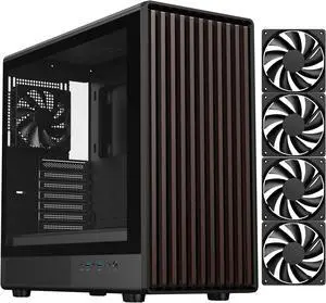 DIYPC DIY-ATX08-Wood Black USB3.0 /Type C ATX Mid Tower Gaming Computer Case w/ Tempered Glass Side Panel and Walnut Wood Front Panel