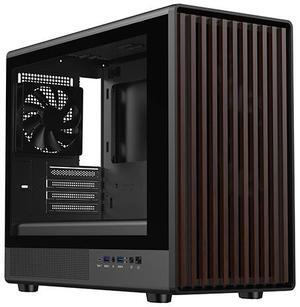 DIYPC DIY-mATX06-Wood Black USB3.0 /Type C Micro ATX Mid Tower Gaming Computer Case w/ Tempered Glass Side Panel and Walnut Wood Front Panel / 4 x PWM Fans Pre-Installed