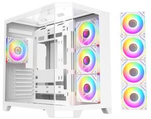 DIYPC ARGB-N8-W White Dual USB3.0/ 1 xType C Tempered Glass ATX Gaming Computer Case w/ 4 xTempered Glass Panel and 4 x ARGB PWM Fans (Pre-Installed)