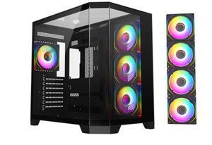 DIYPC ARGB-N8-BK Black Dual USB3.0/ 1 xType C Tempered Glass ATX Gaming Computer Case w/ 4 x Tempered Glass Panel and 4 x ARGB PWM Fans (Pre-Installed)