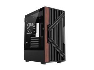 DIYPC DIY-G18-WD Black USB3.0 /Type C ATX Mid Tower Gaming Computer Case w/ Tempered Glass Side Panel and Walnut Wood Front Panel