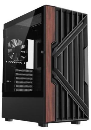 DIYPC DIY-G18-WD Black USB3.0 /Type C ATX Mid Tower Gaming Computer Case w/ Tempered Glass Side Panel and Walnut Wood Front Panel. 4 x 120mm PWM Fan Pre-Installed