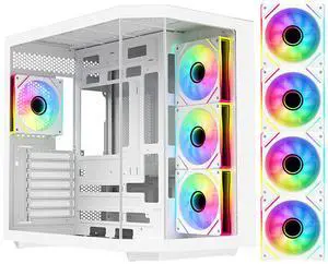 DIYPC ARGB-N3-W White USB3.0/ Type C Tempered Glass E-ATX /ATX Gaming Computer Case w/ 3 x Tempered Glass Panel and 4 x ARGB PWM Fans (Pre-Installed).