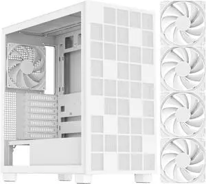 DIYPC IDX6-W White USB3.0 /Type C ATX Mid Tower Gaming Computer Case w/ Tempered Glass Side Panel and 4 x 120mm White Fans Pre-Installed