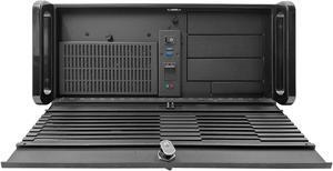 RMC-4S Rackmount Chassis, 4U with Fan, Aluminum Door, Full Height 7 Slot Rear Panel, USB 3.0, W/O PSU, Black Color