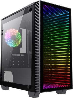 Gamemax Mini Abyss USB3.0 Micro ATX Tower Tempered Glass Gaming Computer Case w/ 1 x 120mm ARGB LED Fan x Rear (Pre-Installed)