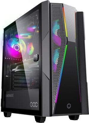 Gamemax Typhoon COC Black USB3.0 Tempered Glass ATX Mid Tower Gaming Computer Case w/ RGB Strip x Front and 1 x ARGB LED Fan x Rear (Pre-Installed)