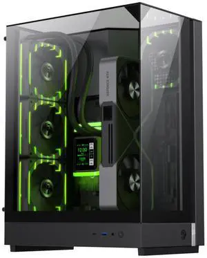 GAMEMAX T20 BK Black case. Three-sided tempered glass offers a full, unobstructed view of your hardware. 90° rotated motherboard layout enhances airflow using the natural Stack Effect. GAMEMAX T20 BK Black case. Three-sided tempered glass offers a full, unobstructed view of your hardware. 90° rotated motherboard layout enhances airflow using the natural Stack Effect.