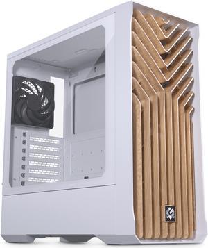 MagniumGear Neo Air 2 ATX Mid-tower, High Airflow wood texture front panel design, 4x 120 Black fans, Tempered Glass, White