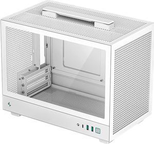 DeepCool CH160 WH Mini-ITX PC Case, High Airflow Mesh Panels, Full-Sized Air Cooler Support, Direct Insert GPU Capable, Flexible Drive and PSU Compatibility, White