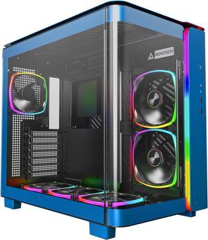 MONTECH, KING 95 PRO Dual-Chamber ATX Mid-Tower PC Gaming Case, High-Airflow, Toolless Panels, Sturdy Curved Tempered Glass Front, Six ARGB PWM Fan Pre-installed with Fan Hub, Prussian Blue
