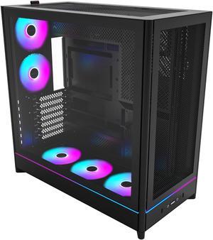 MONTECH HS01 PRO, ATX Mid-Tower PC Case, Gaming PC, High-Airflow, Reversible Layout, Mesh Front Panel, 5x ARGB PWM Fan Pre-Installed, Sink-in Design, Toolless Panels, Black