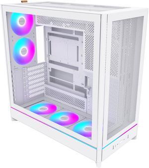 MONTECH HS01 PRO, ATX Mid-Tower PC Case, Gaming PC, High-Airflow, Reversible Layout, Mesh Front Panel, 5x ARGB PWM Fan Pre-Installed, Sink-in Design, Toolless Panels, White