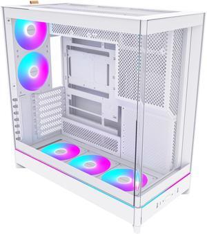 MONTECH HS02 PRO, ATX Mid-Tower PC Case, Gaming PC, High-Airflow, Reversible Layout, Sturdy Curved Tempered Glass Front Panel, 5x ARGB PWM Fan Pre-Installed, Sink-in Design, Toolless Panels, White, US