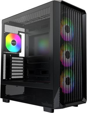 MONTECH X5- ATX Mid-Tower Gaming PC Case, High Airflow, 3x 140mm and 1x 120mm Fans Pre-installed, Glass Side Panel, Carbon Print Accents, GPU Holder Included, Black