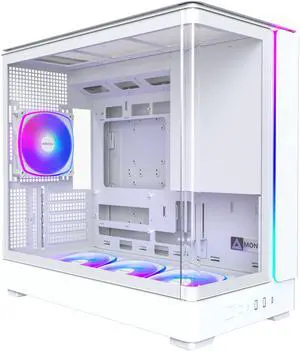 MONTECH KING 15 PRO Micro-ATX PC Case, Curved Panoramic Glass, Chimney Airflow, 360mm Radiator Support, Compact Build for High-Performance Systems, 6 ARGB PWM Fan Pre-Installed with Fan Hub, White