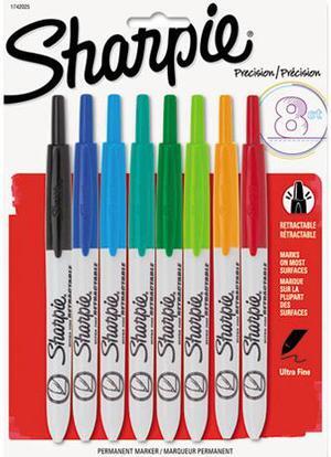 Sanford Sharpie Retractable Ultra Fine Point Tip Permanent Marker, Assorted Colors, 8/Set, ST - SAN1742025