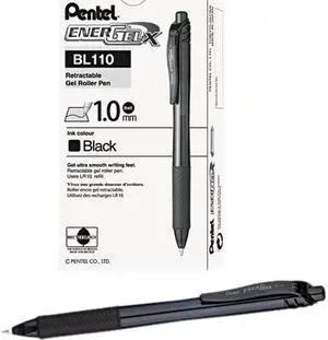 Pentel EnerGel-X Retractable Roller Gel Pen 1mm Trans Black Barrel Black Ink Dozen BL110A