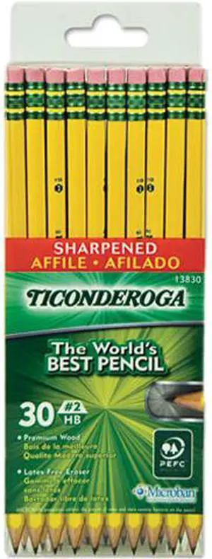 Ticonderoga DIX13830 Pre-Sharpened Pencil, #2, Yellow Barrel, 30/Pack