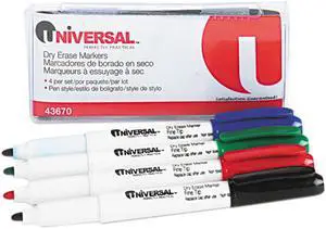 Universal Pen Style Dry Erase Whiteboard Markerss, Bullet Tip, Assorted, 4/Set, ST - UNV43670