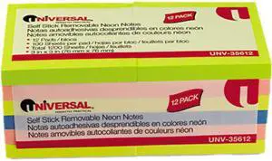 Self-Stick Notes, 3 X 3, 4 Neon Colors, 12 100-Sheet Pads/Pack