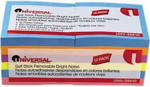 Standard Self-Stick Bright Pads, 3 X 3, 4 Colors, 12 100-Sheet Pads/Pa