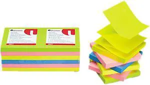 Fan-Folded Pop-Up Notes, 3 X 3, 4 Neon Colors, 12 100-Sheet Pads/Pack