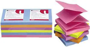 Fan-Folded Pop-Up Notes, 3 X 3, 5 Colors, 12 100-Sheet Pads/Pack