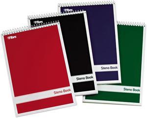 Tops Steno Book w/Assorted Colored Covers 6 x 9 Green Tint 80 Sheets 4 Pads/Pack 80221
