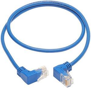 TRIPP LITE N204-S03-BL-UD 3 ft. Cat 6 Blue Up/Down-Angle Cat6 Gigabit Molded Slim UTP Ethernet Cable (RJ45 Up-Angle M to RJ45 Down-Angle M)